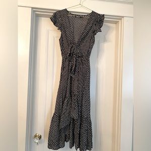 Black and White Polka Dot High Low Dress with Deep V Tie Neck Size Small